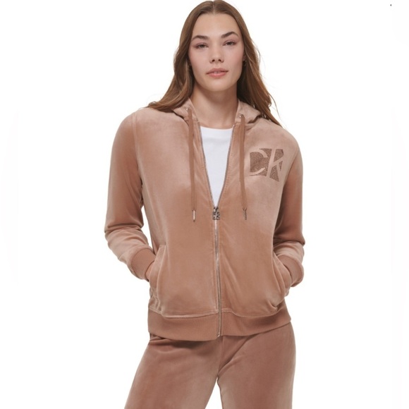 Calvin Klein Tops - Calvin Klein Women's Velour Rhinestone Detail Cozy Hoodie Everyday Jacket S boho